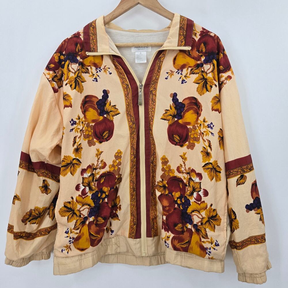 Adolfo Sport Women Vtg 90s Street Eclectic Baroque Fruit Windbreaker Jacket S